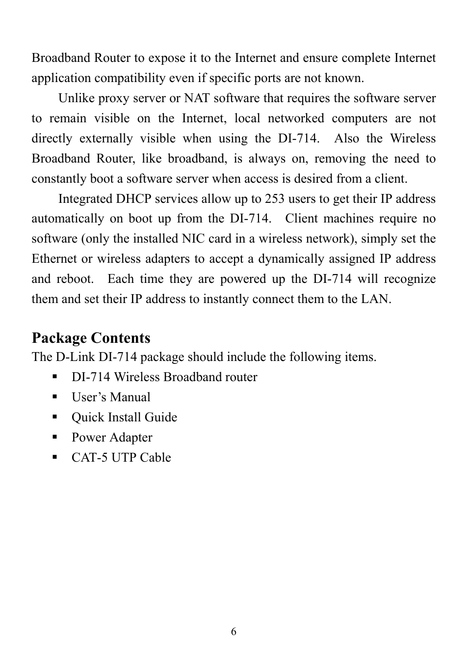 Package contents | D-Link DI-714 User Manual | Page 6 / 58