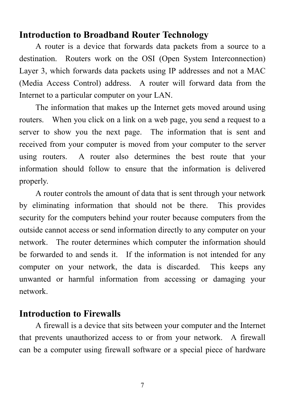 Introduction to broadband router technology, Introduction to firewalls | D-Link DI-714 User Manual | Page 7 / 58
