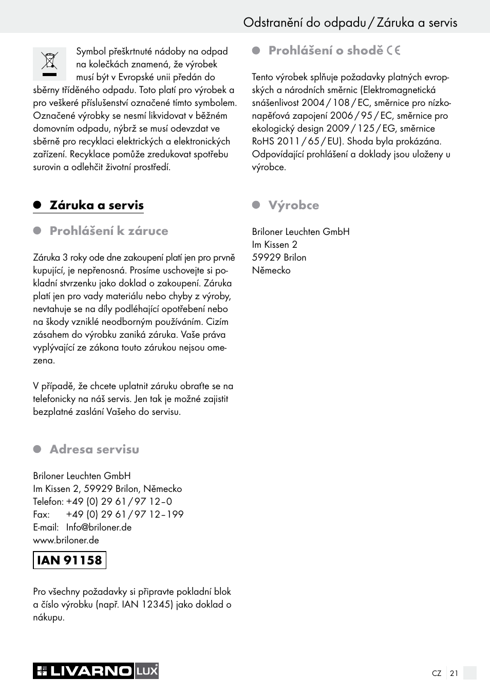 Livarno CEILING LIGHT User Manual | Page 20 / 36