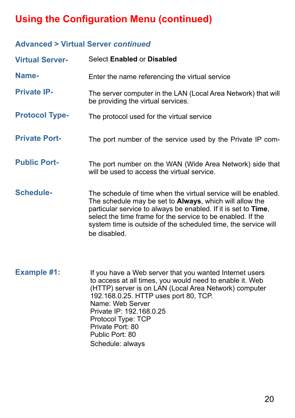 Using the conﬁguration menu (continued) | D-Link AirPlus G DI-524 User Manual | Page 20 / 92