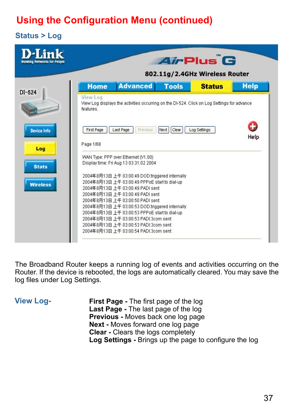 Using the conﬁguration menu (continued) | D-Link AirPlus G DI-524 User Manual | Page 37 / 92