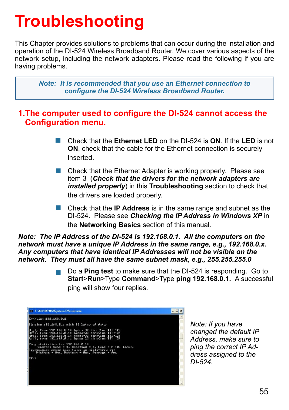 Troubleshooting | D-Link AirPlus G DI-524 User Manual | Page 55 / 92