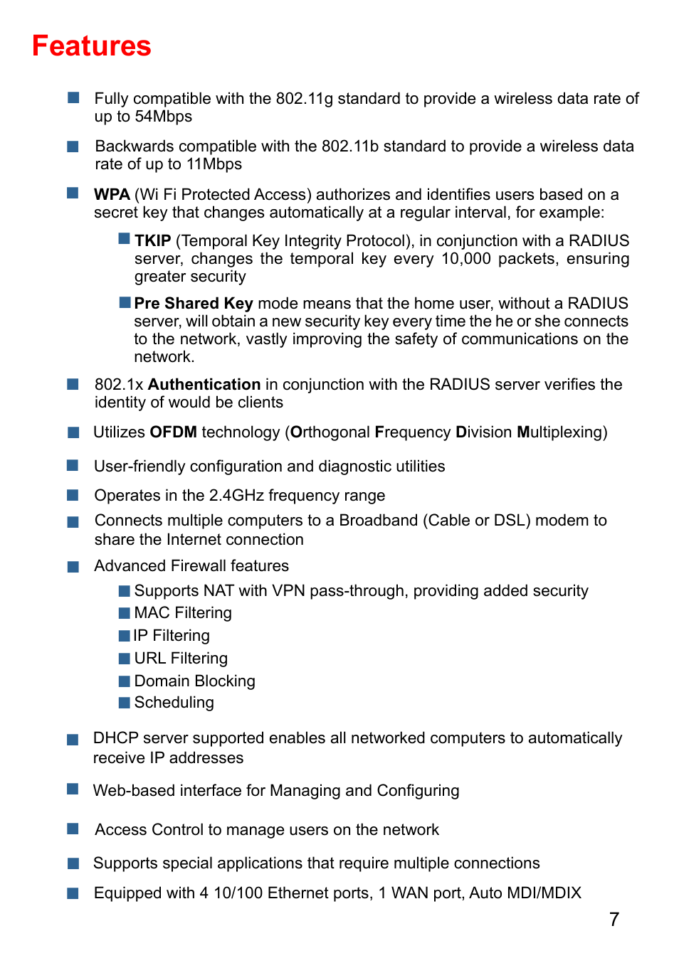 Features | D-Link AirPlus G DI-524 User Manual | Page 7 / 92