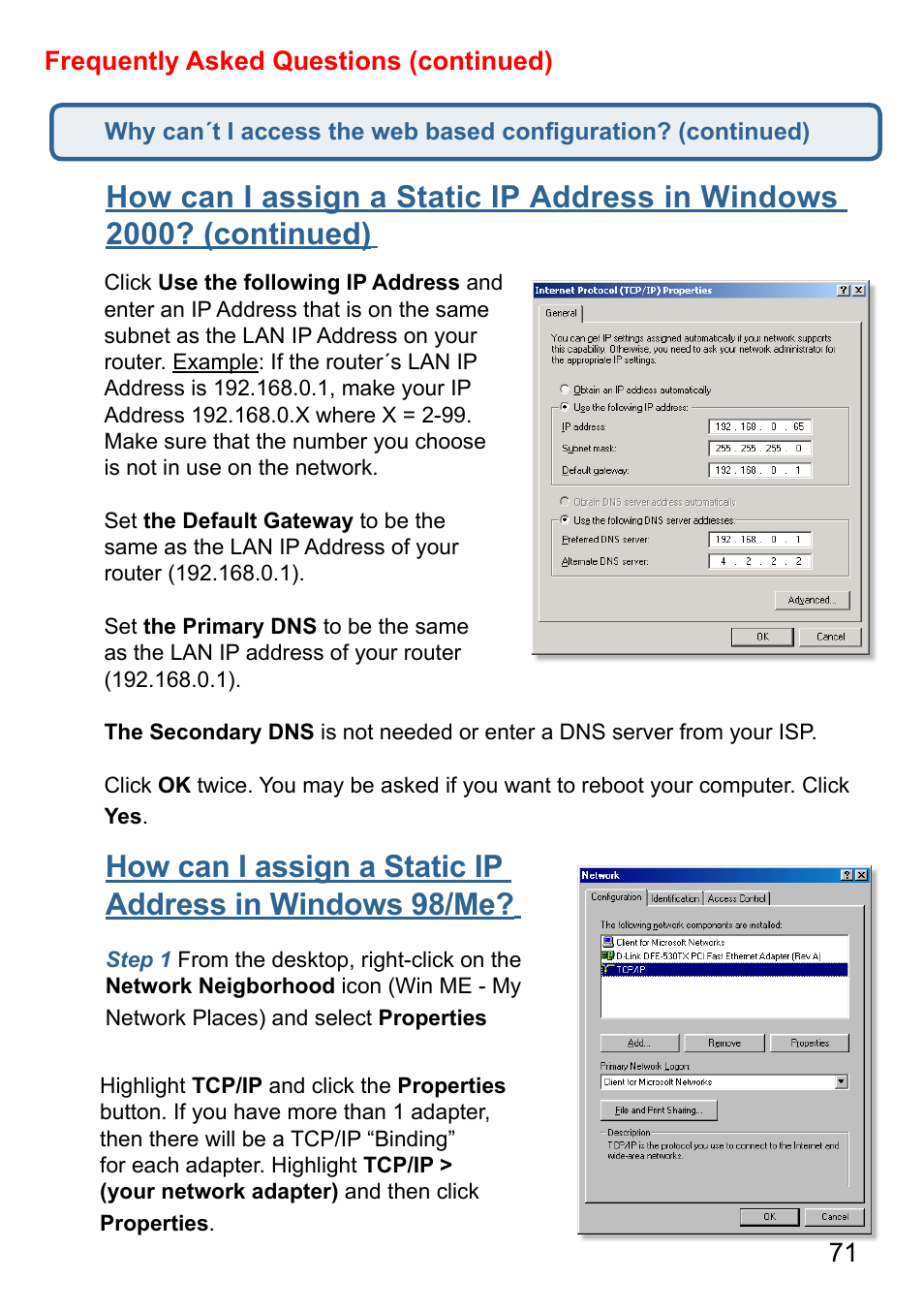 71 frequently asked questions (continued) | D-Link AirPlus G DI-524 User Manual | Page 71 / 92