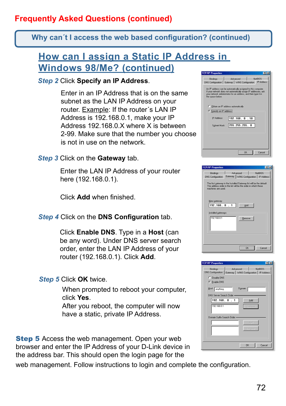 72 frequently asked questions (continued) | D-Link AirPlus G DI-524 User Manual | Page 72 / 92