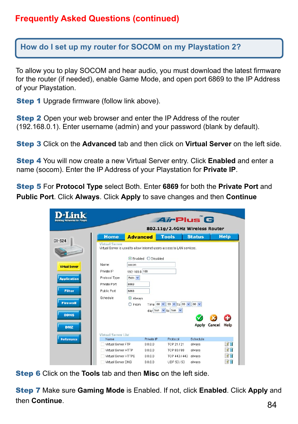 84 frequently asked questions (continued) | D-Link AirPlus G DI-524 User Manual | Page 84 / 92