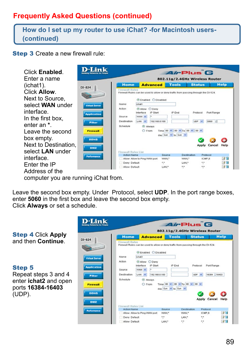 89 frequently asked questions (continued) | D-Link AirPlus G DI-524 User Manual | Page 89 / 92