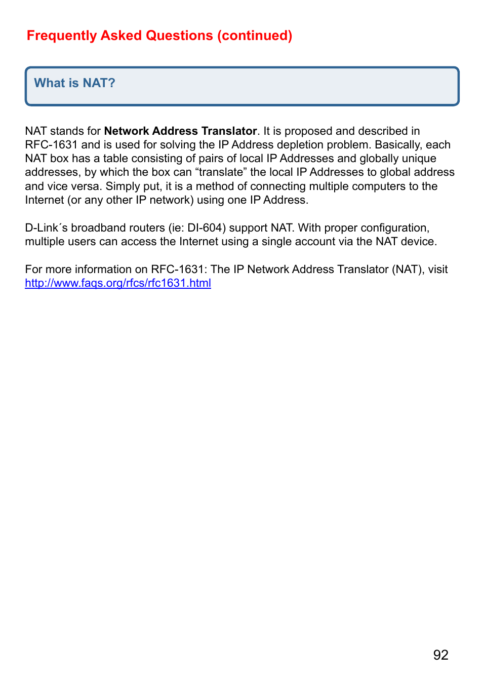 Frequently asked questions (continued) | D-Link AirPlus G DI-524 User Manual | Page 92 / 92