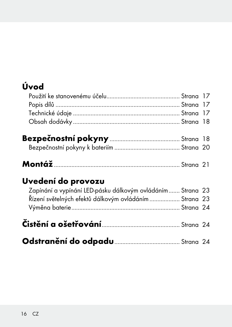 Úvod, Bezpečnostní pokyny, Montáž | Uvedení do provozu, Čistění a ošetřování, Odstranění do odpadu | Livarno Z31228 User Manual | Page 16 / 46