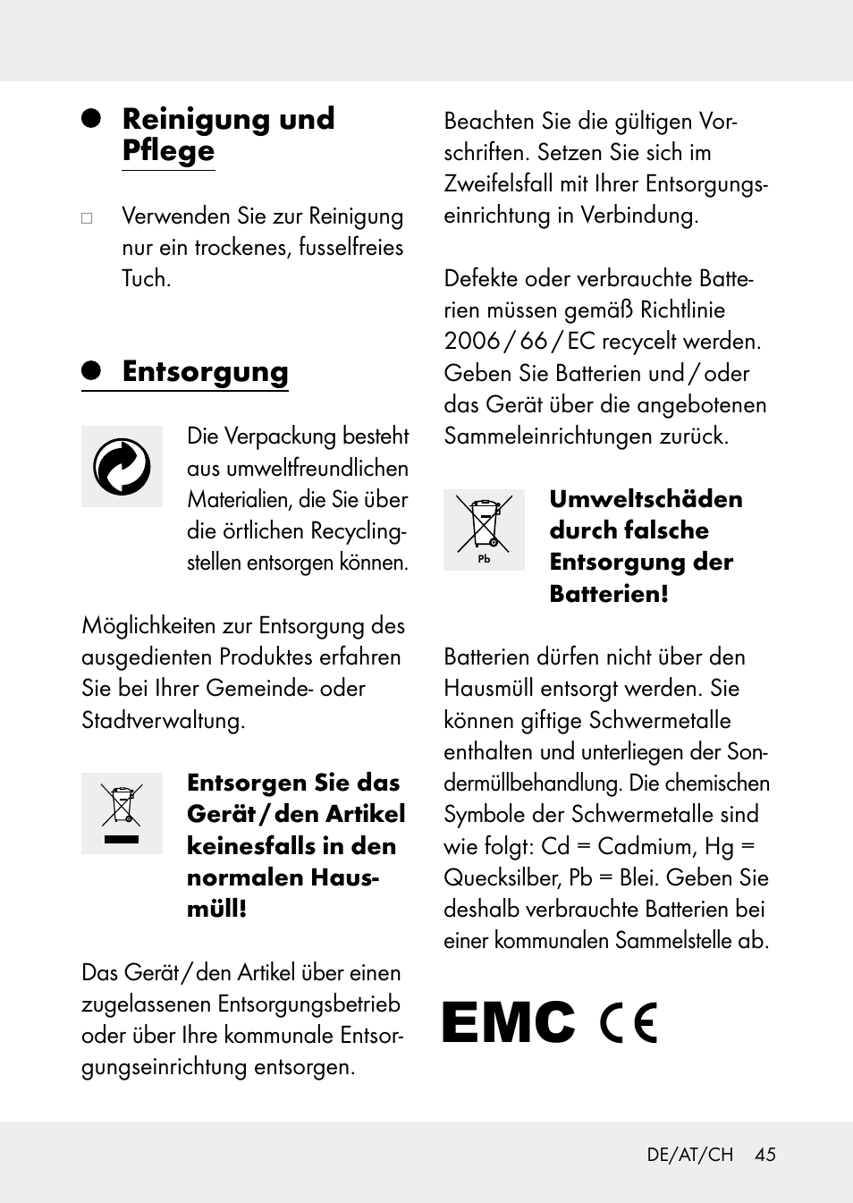 Reinigung und pflege, Entsorgung | Livarno Z31228 User Manual | Page 45 / 46