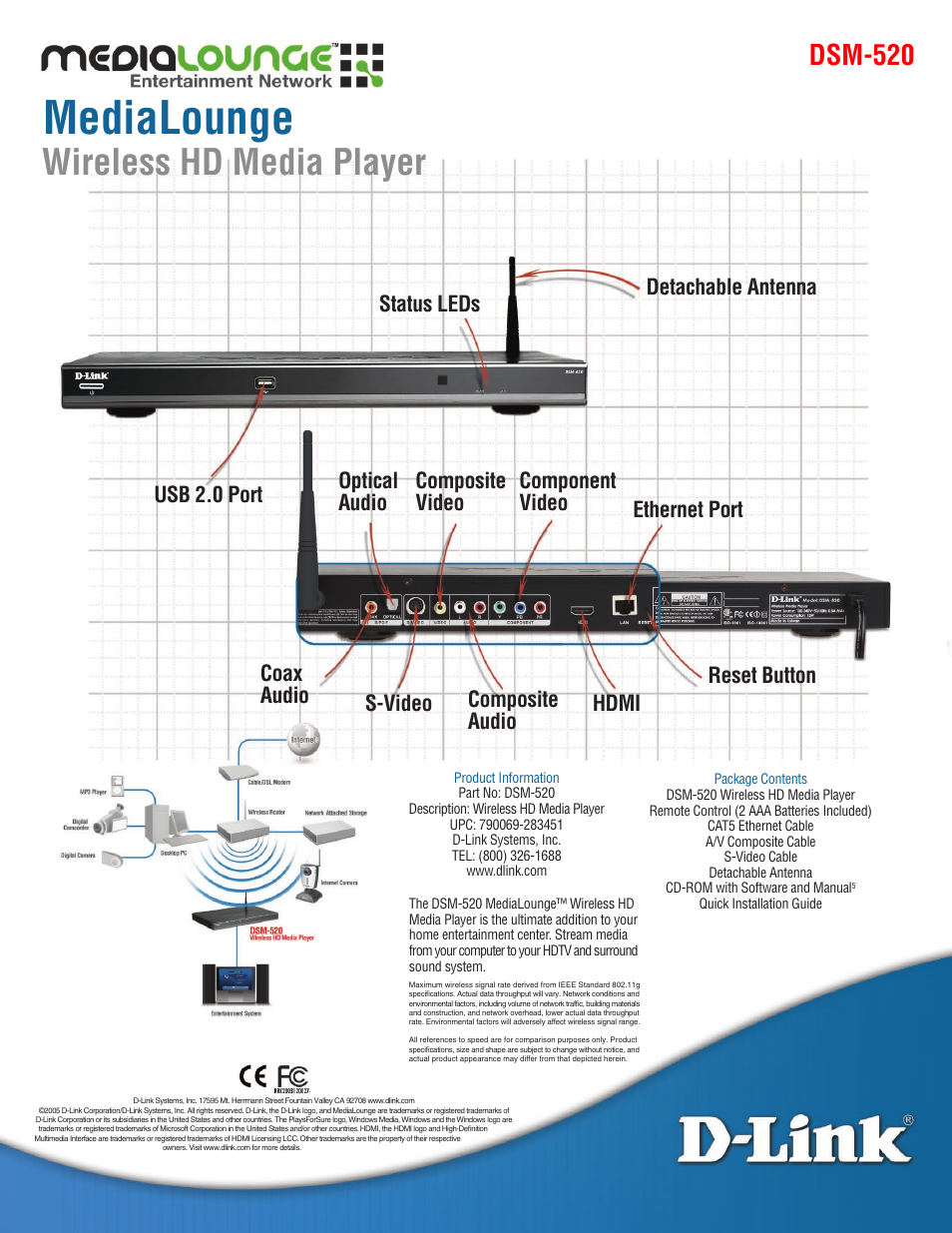 Medialounge, Wireless hd media player, Dsm-520 | D-Link DSM-520 User Manual | Page 2 / 2