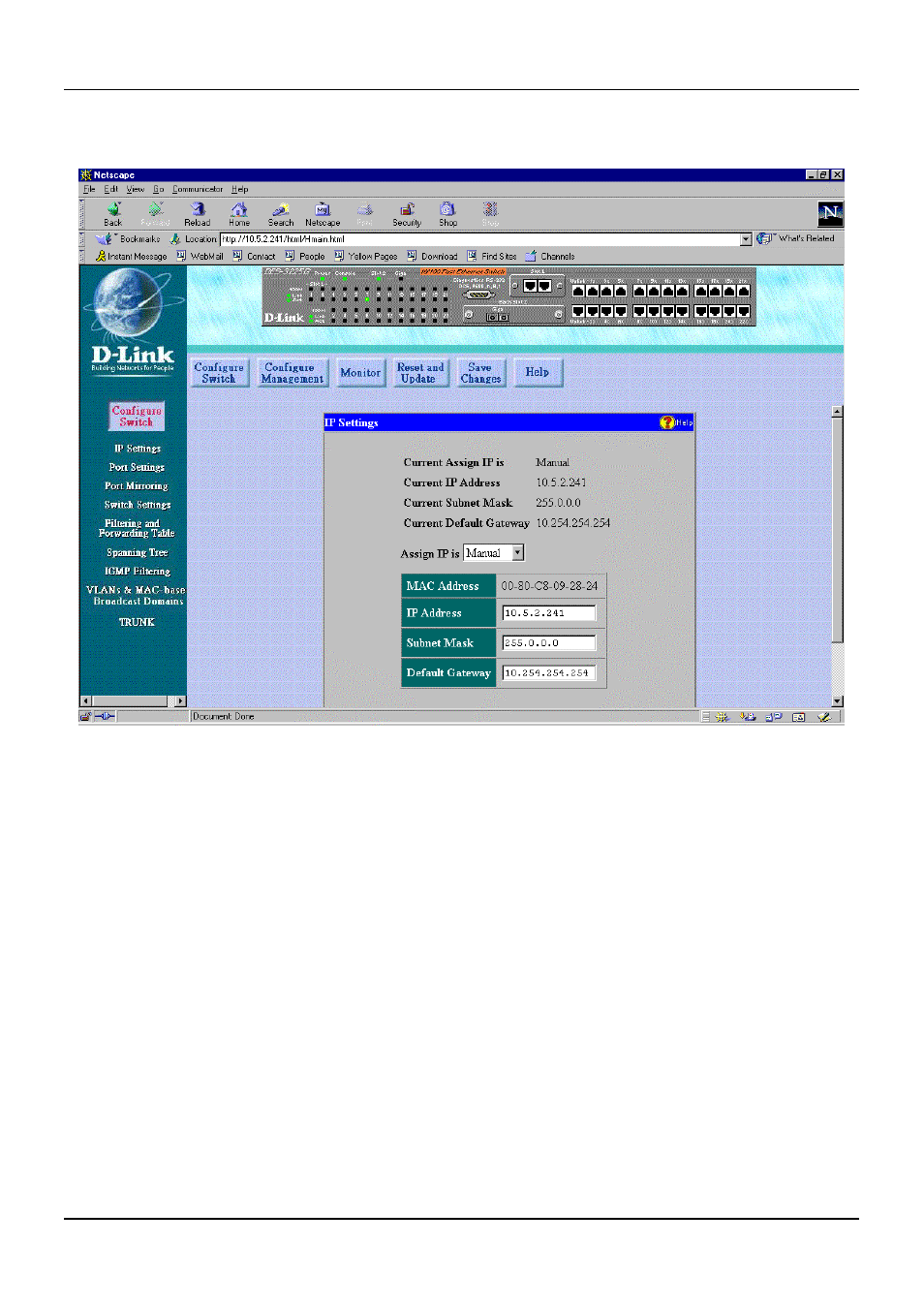 Ip settings | D-Link DES-3225G User Manual | Page 108 / 175