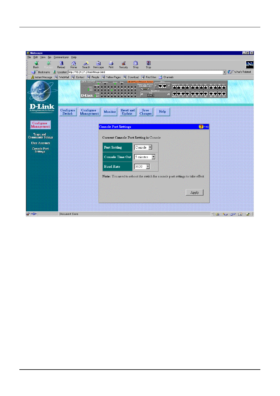 Console port settings | D-Link DES-3225G User Manual | Page 137 / 175