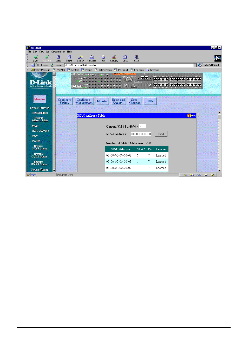 Browse address table | D-Link DES-3225G User Manual | Page 144 / 175