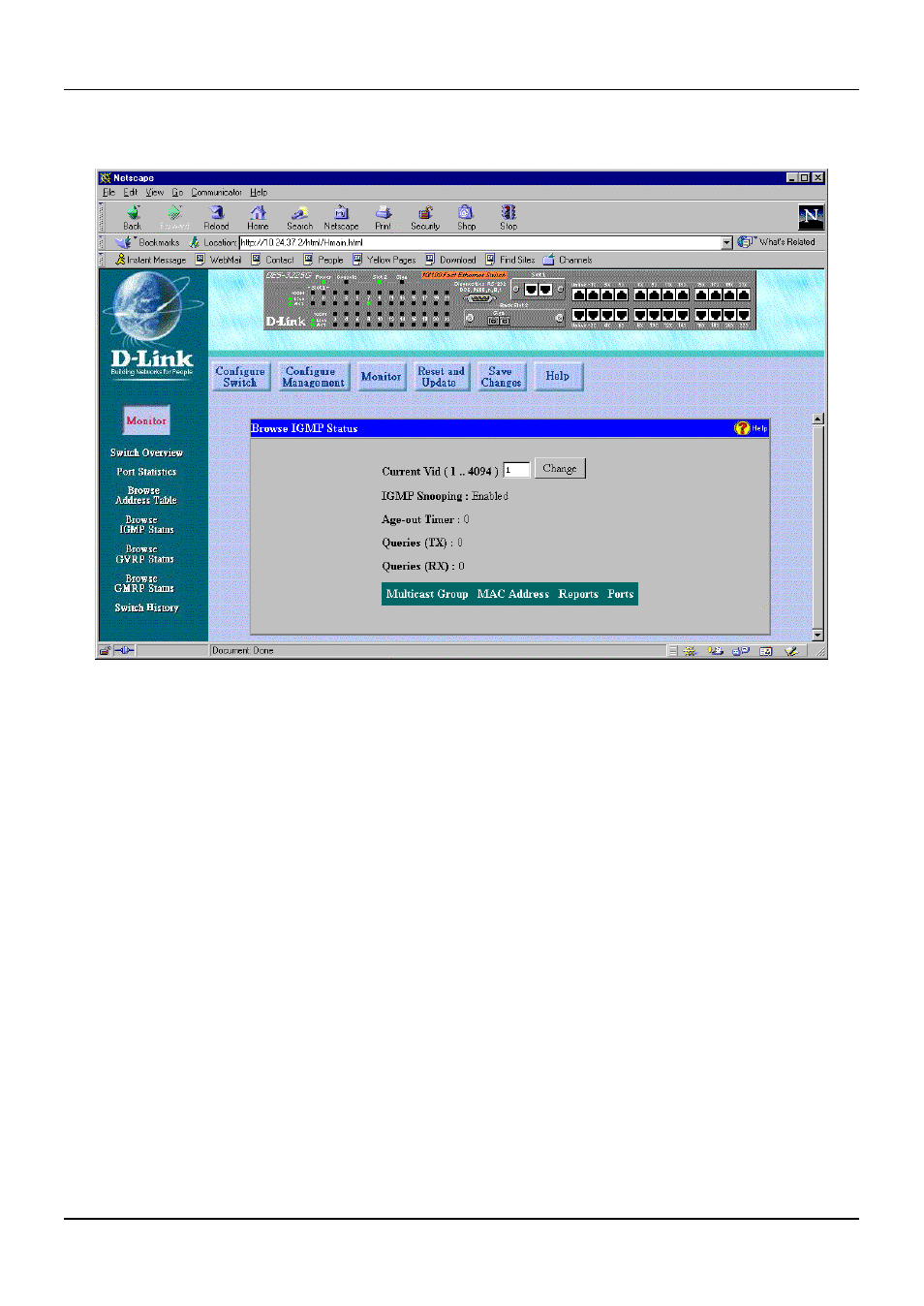 Browse igmp status | D-Link DES-3225G User Manual | Page 148 / 175