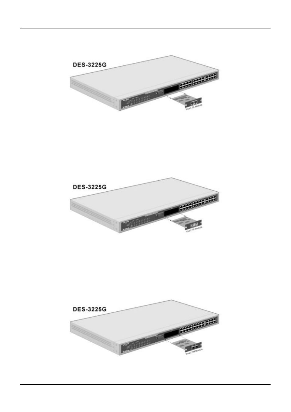 100base-tx module, 100base-fx (sc) fiber module, 100base-fx (mt-rj) fiber module | D-Link DES-3225G User Manual | Page 19 / 175