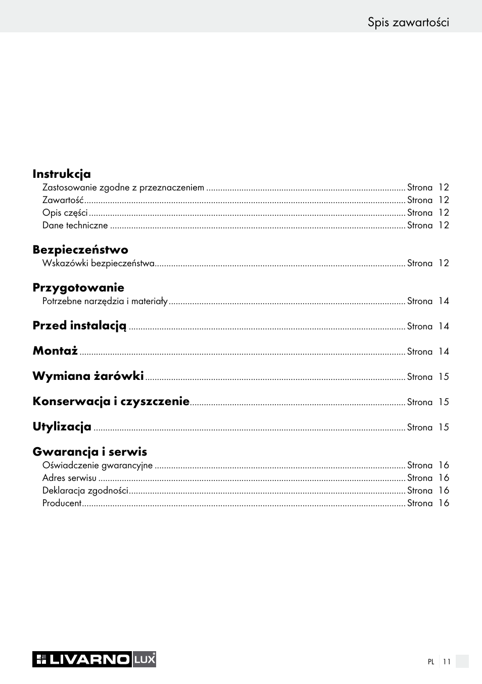 Spis zawartości | Livarno 7211 User Manual | Page 11 / 43