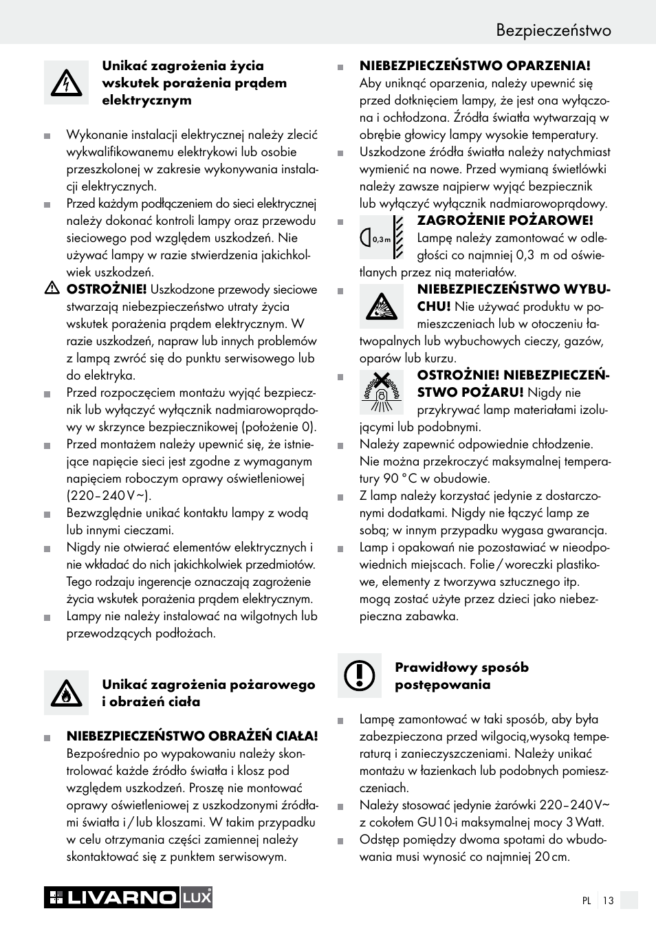 Bezpieczeństwo | Livarno 7211 User Manual | Page 13 / 43