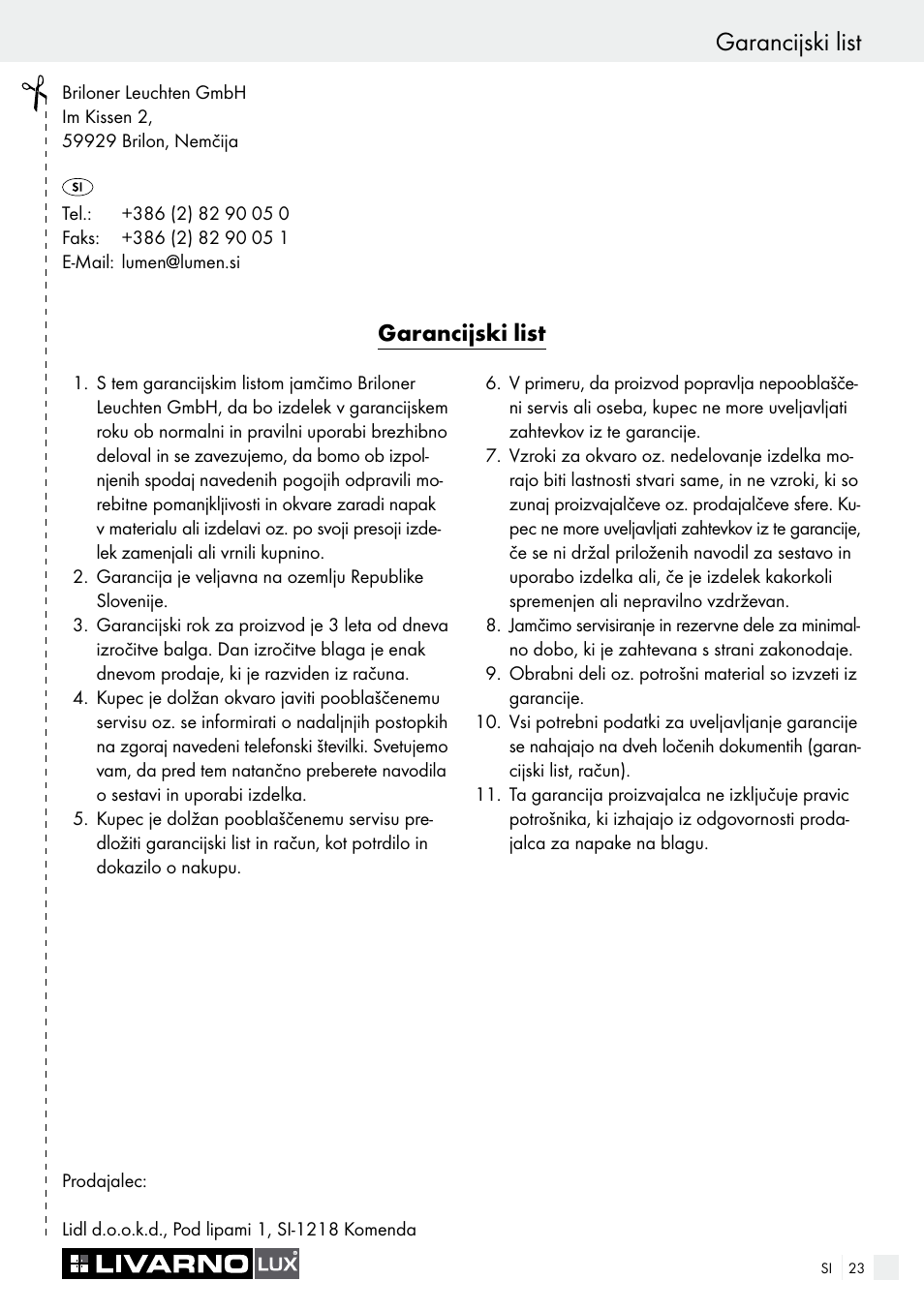 Garancijski list | Livarno 7211 User Manual | Page 23 / 43