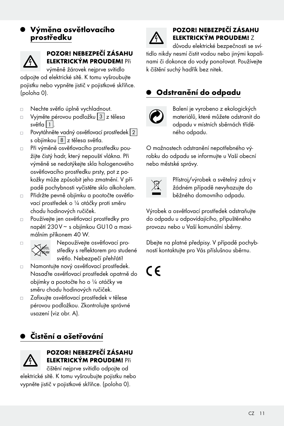 Výměna osvětlovacího prostředku, Čistění a ošetřování, Odstranění do odpadu | Livarno Z31669 User Manual | Page 11 / 17
