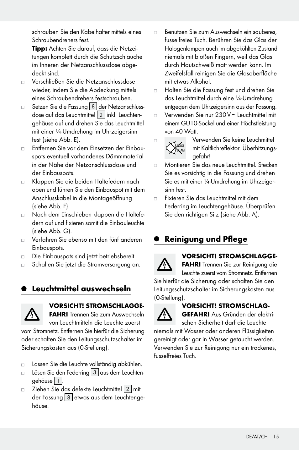 Leuchtmittel auswechseln, Reinigung und pflege | Livarno Z31669 User Manual | Page 15 / 17