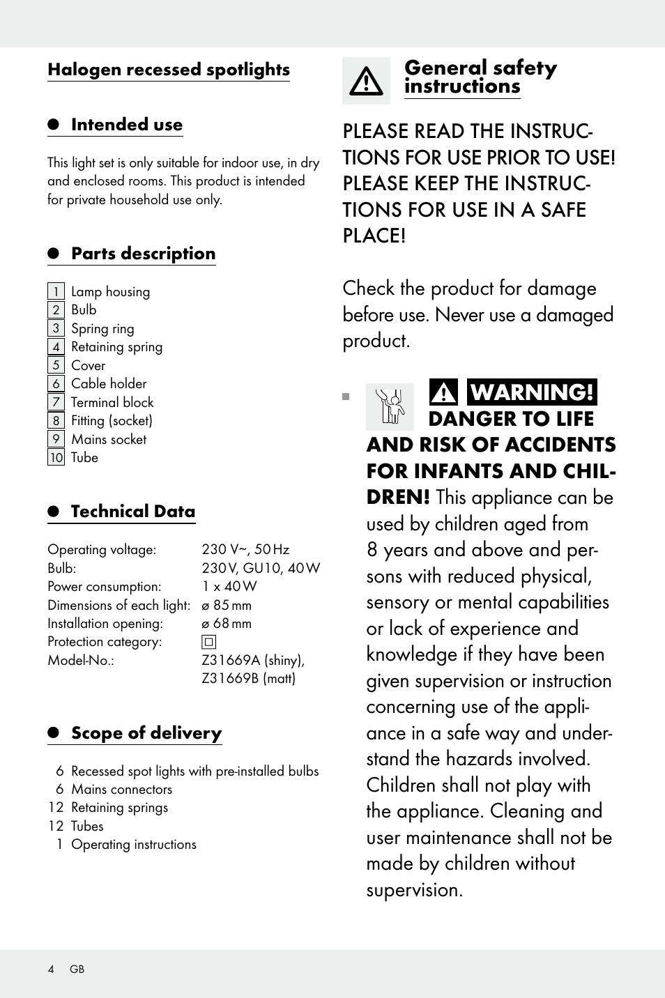 Livarno Z31669 User Manual | Page 4 / 17