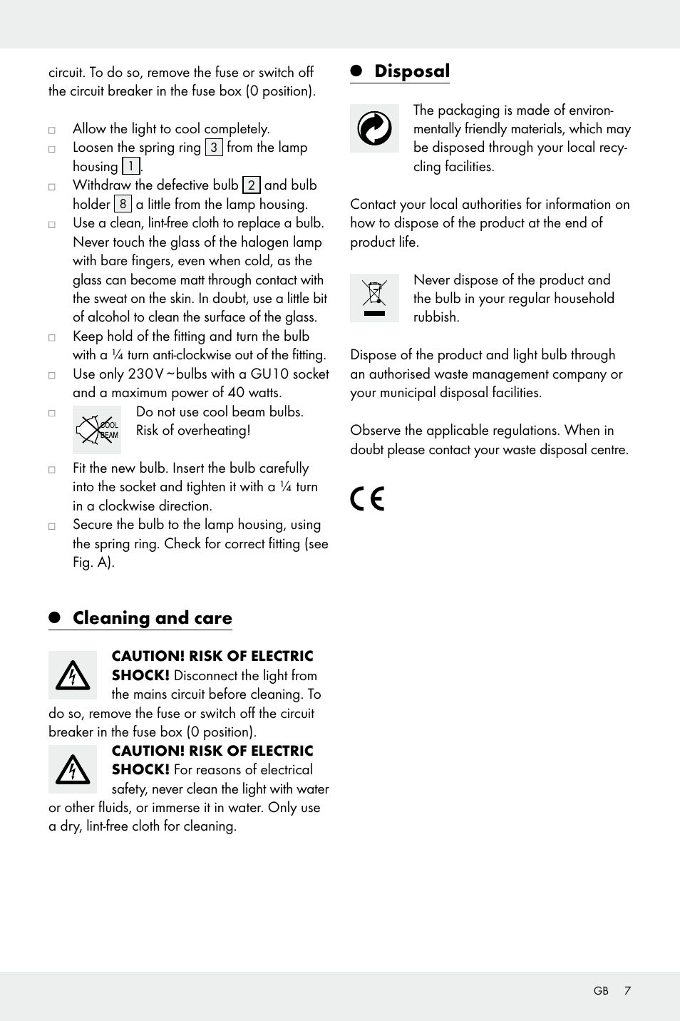 Cleaning and care, Disposal | Livarno Z31669 User Manual | Page 7 / 17