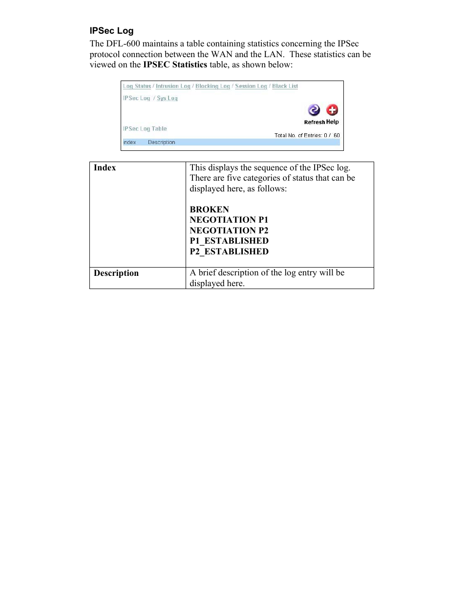 Ipsec log, Negotiation p1 | D-Link DFL-600 User Manual | Page 107 / 131