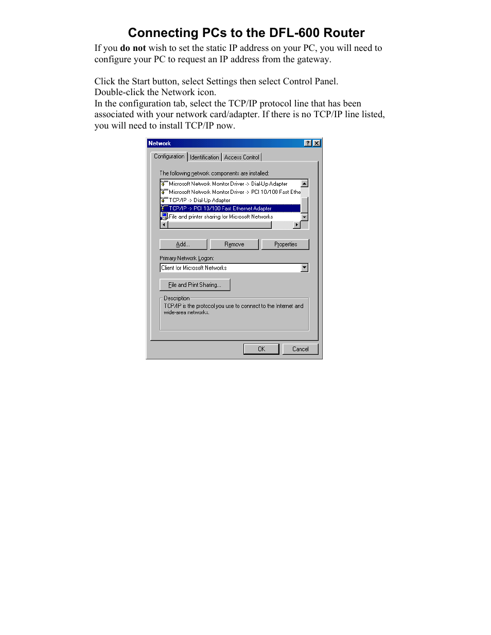 Connecting pcs to the dfl-600 router, G pcs to the dfl-600 router, Connectin | D-Link DFL-600 User Manual | Page 111 / 131