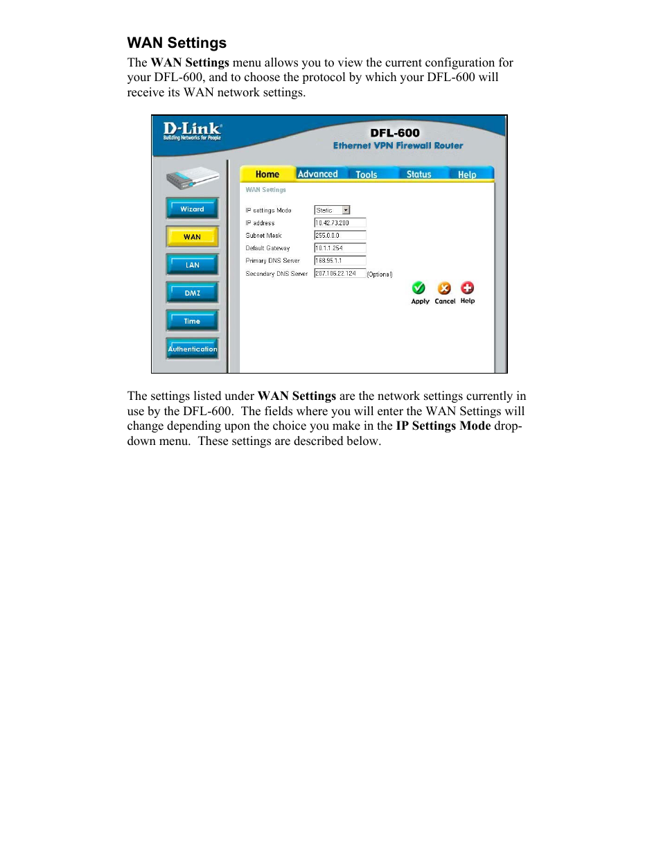 Wan settings | D-Link DFL-600 User Manual | Page 21 / 131
