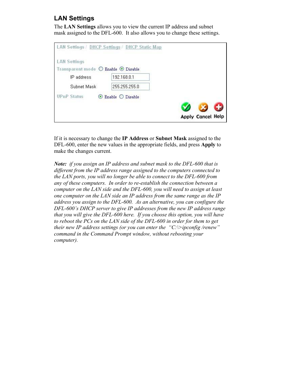 Lan settings | D-Link DFL-600 User Manual | Page 27 / 131