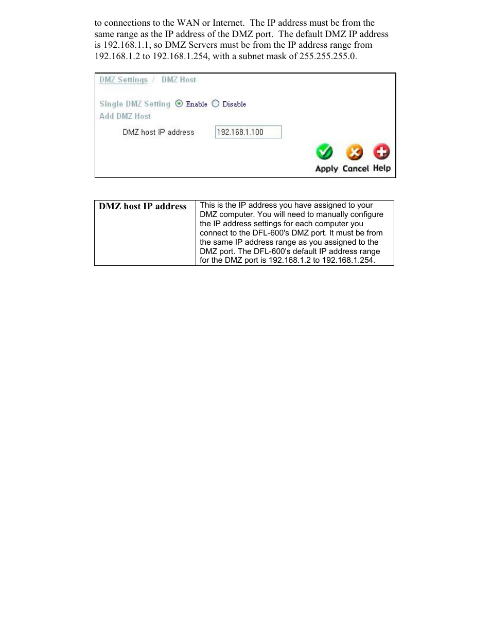 Dmz host ip address | D-Link DFL-600 User Manual | Page 36 / 131