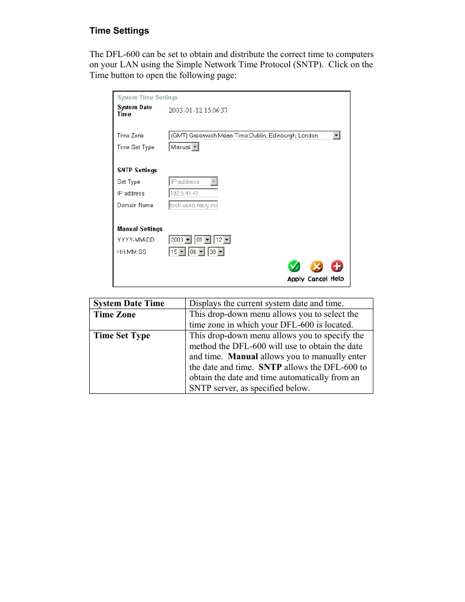 Time settings, System date time, Time zone | D-Link DFL-600 User Manual | Page 37 / 131
