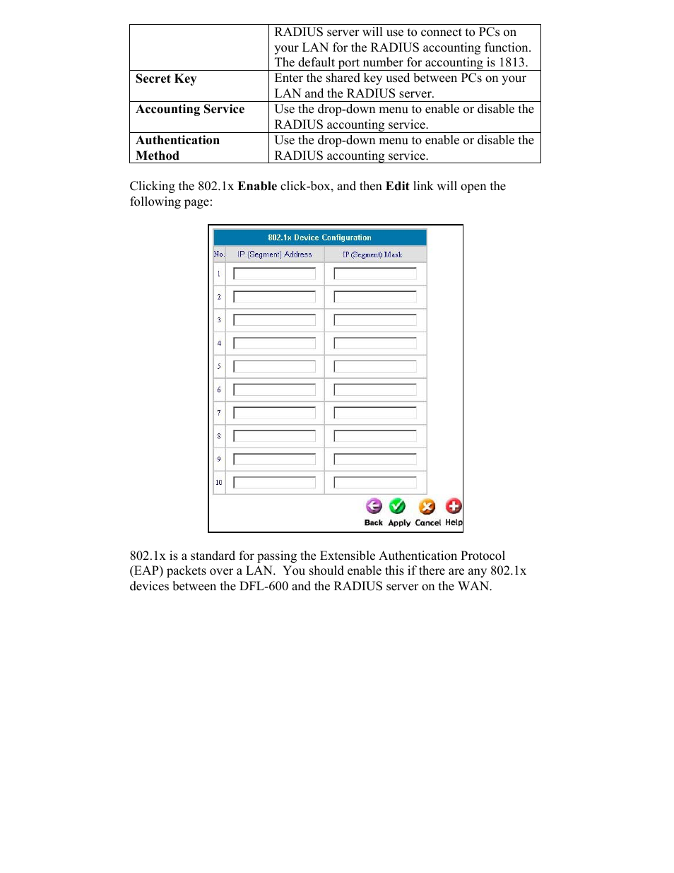 Secret key, Accounting service, Authentication method | D-Link DFL-600 User Manual | Page 45 / 131