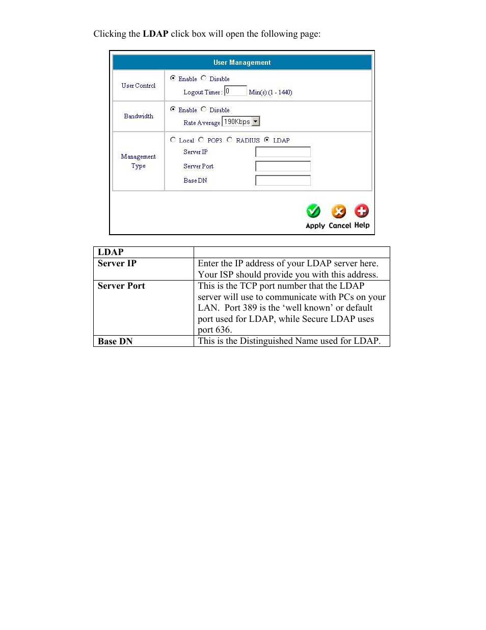 Ldap, Server ip, Server port | Base dn | D-Link DFL-600 User Manual | Page 48 / 131