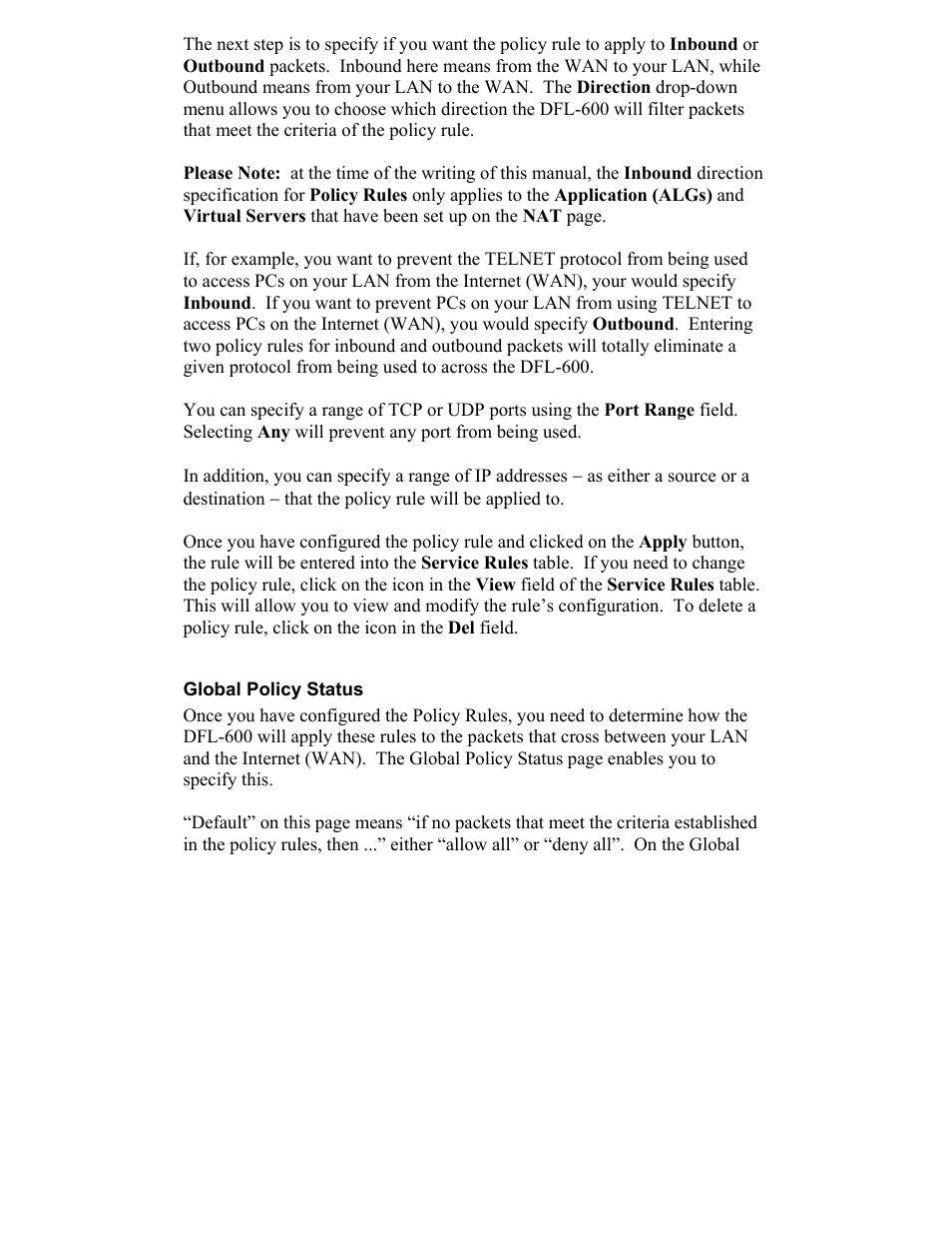 Global policy status | D-Link DFL-600 User Manual | Page 69 / 131