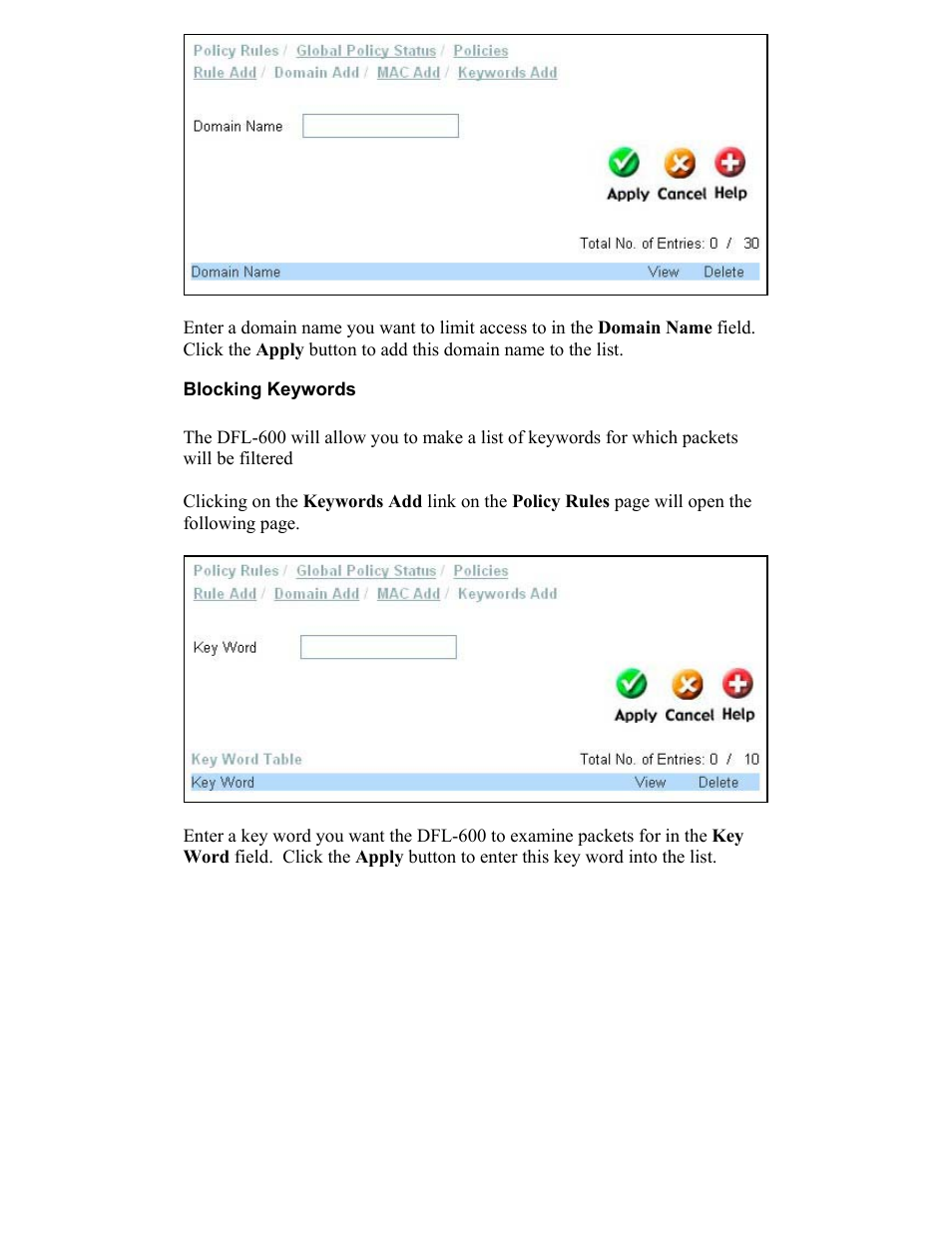 Blocking keywords | D-Link DFL-600 User Manual | Page 72 / 131
