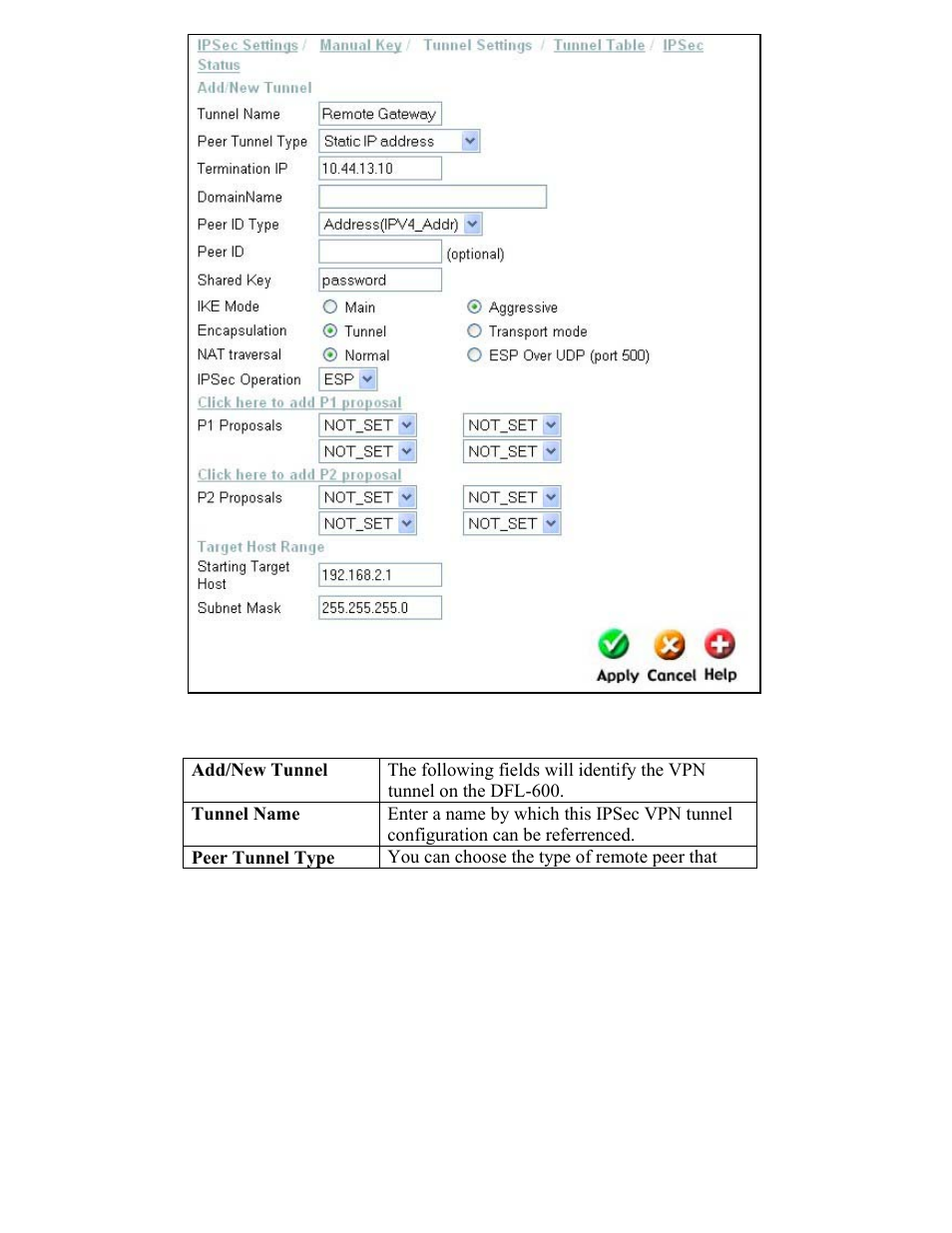 Add/new tunnel | D-Link DFL-600 User Manual | Page 81 / 131