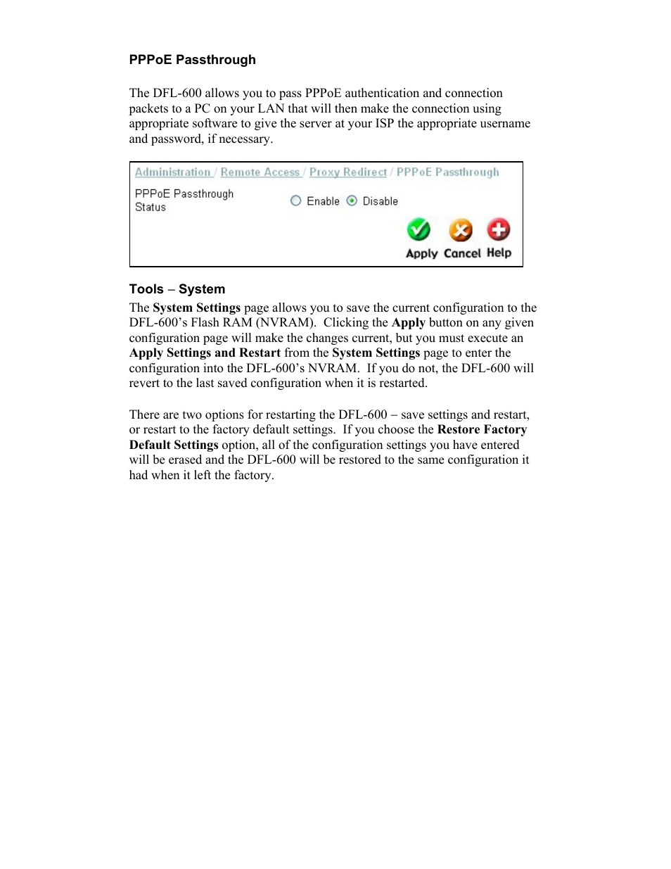 Pppoe passthrough, Tools ( system | D-Link DFL-600 User Manual | Page 96 / 131