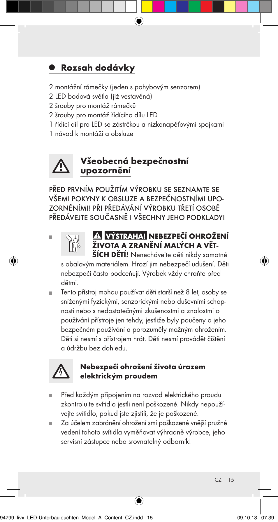 Rozsah dodávky, Všeobecná bezpečnostní upozornění | Livarno Z31791A User Manual | Page 15 / 27