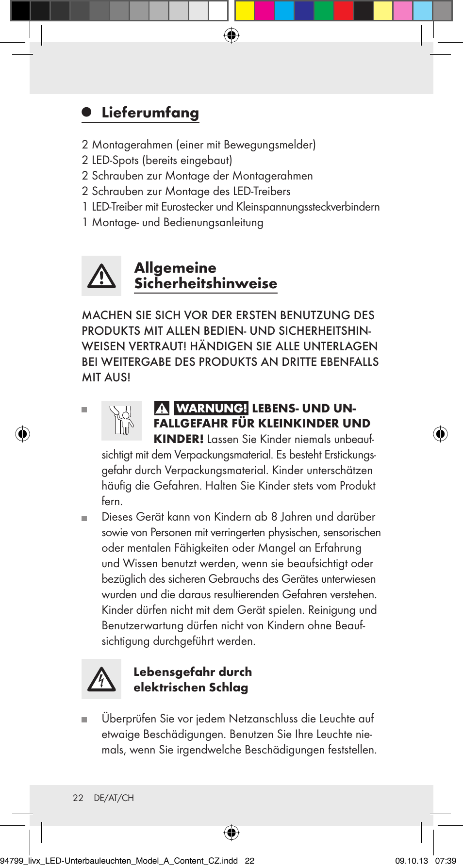 Lieferumfang, Allgemeine sicherheitshinweise | Livarno Z31791A User Manual | Page 22 / 27