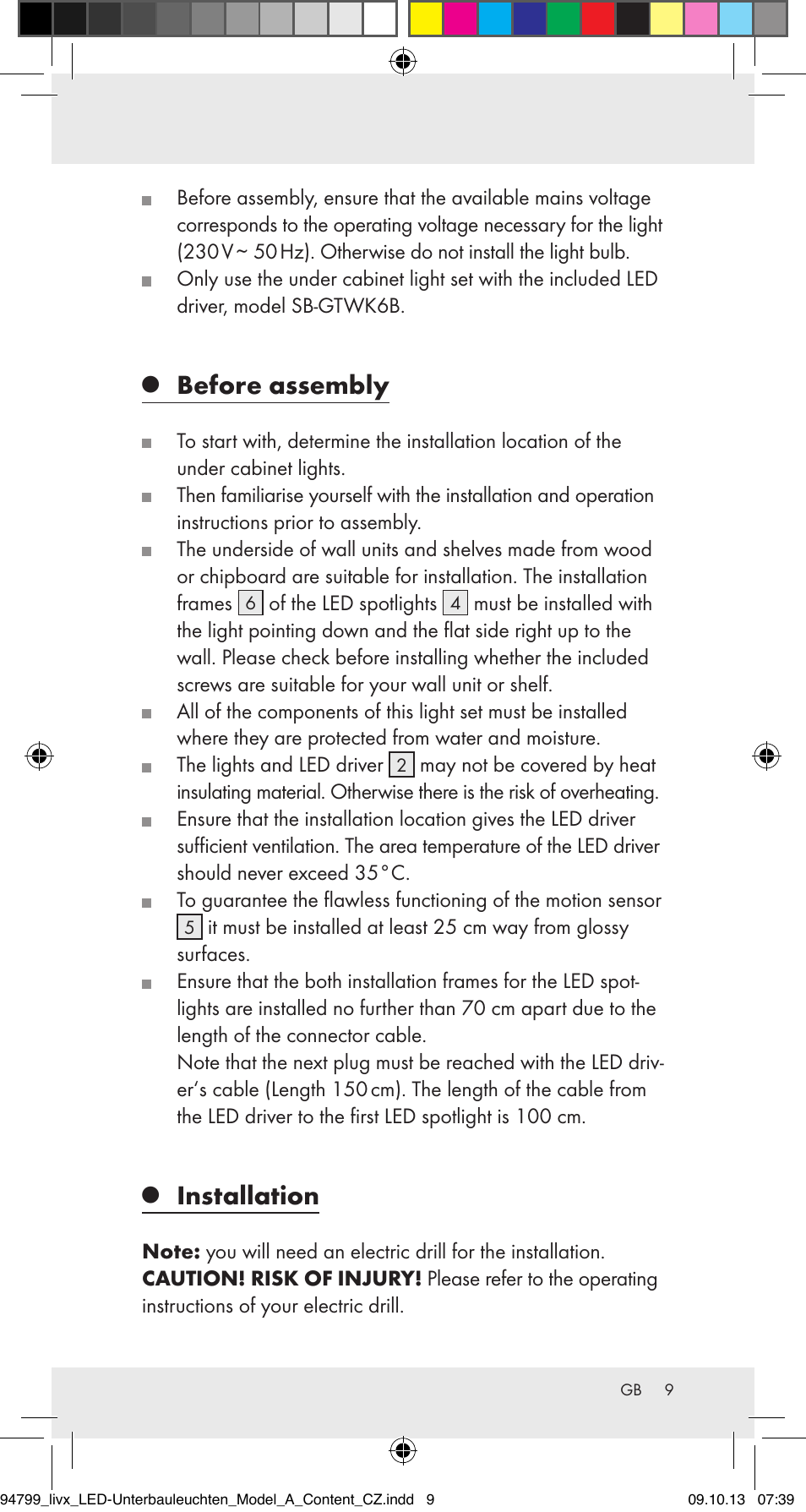 Before assembly, Installation | Livarno Z31791A User Manual | Page 9 / 27