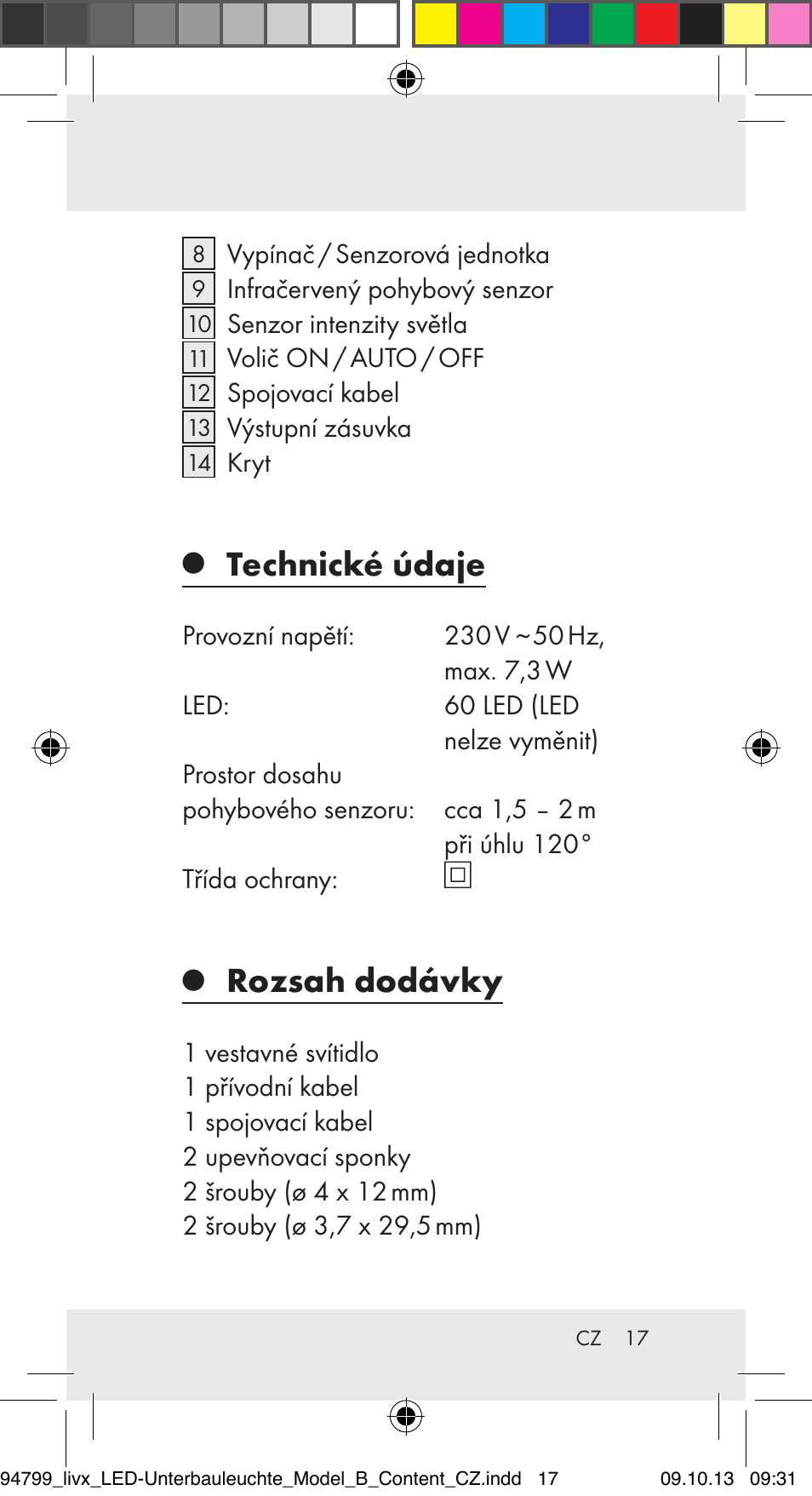 Technické údaje, Rozsah dodávky | Livarno Z31791B User Manual | Page 17 / 38