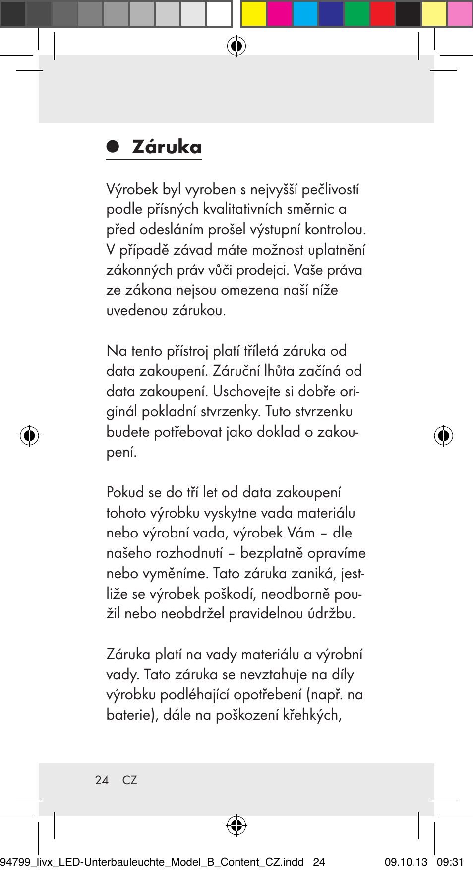 Záruka | Livarno Z31791B User Manual | Page 24 / 38