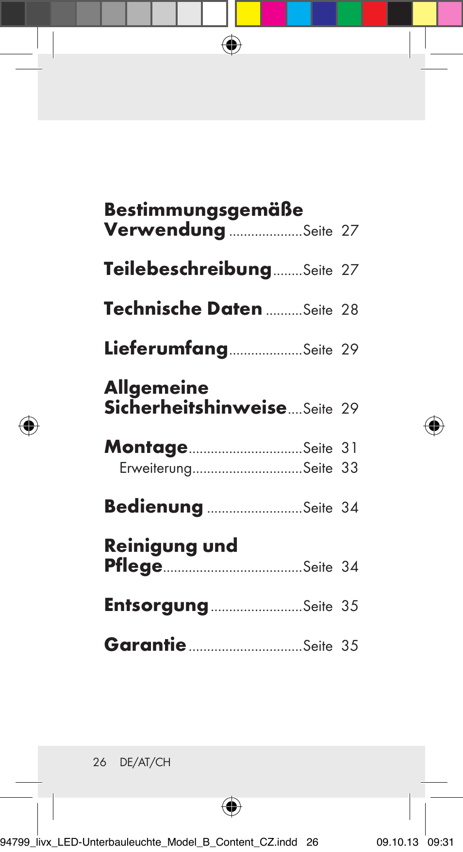 Bestimmungsgemäße verwendung, Teilebeschreibung, Technische daten | Lieferumfang, Allgemeine sicherheitshinweise, Montage, Bedienung, Reinigung und pflege, Entsorgung, Garantie | Livarno Z31791B User Manual | Page 26 / 38