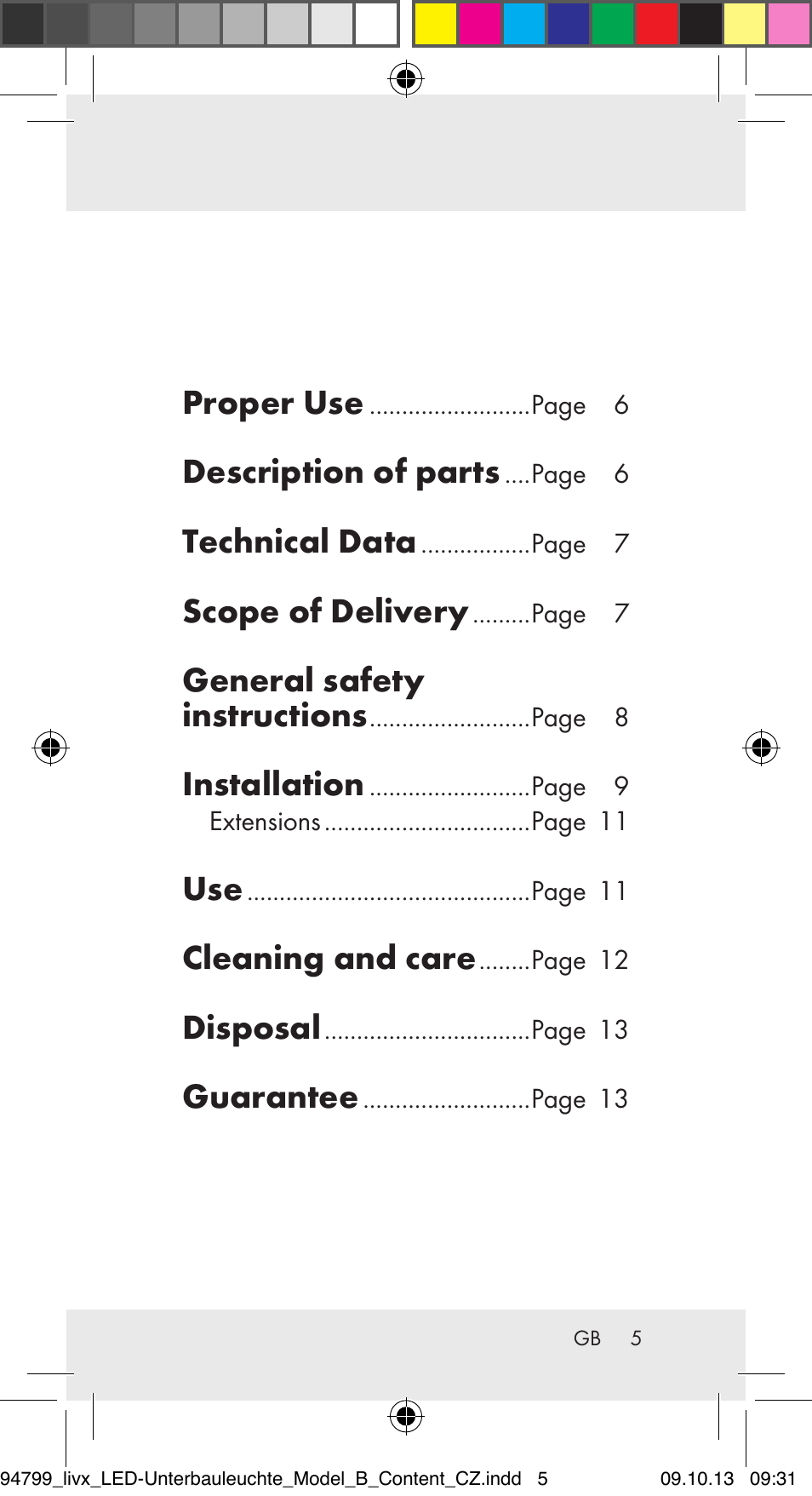 Proper use, Description of parts, Technical data | Scope of delivery, General safety instructions, Installation, Cleaning and care, Disposal, Guarantee | Livarno Z31791B User Manual | Page 5 / 38