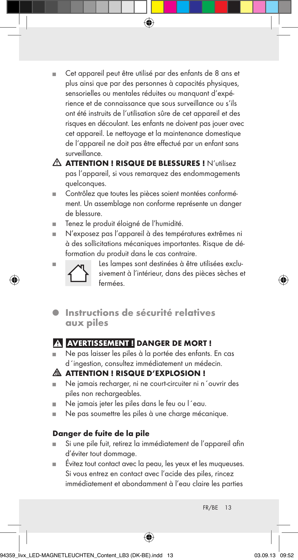 Instructions de sécurité relatives aux piles | Livarno Z31792 User Manual | Page 13 / 27