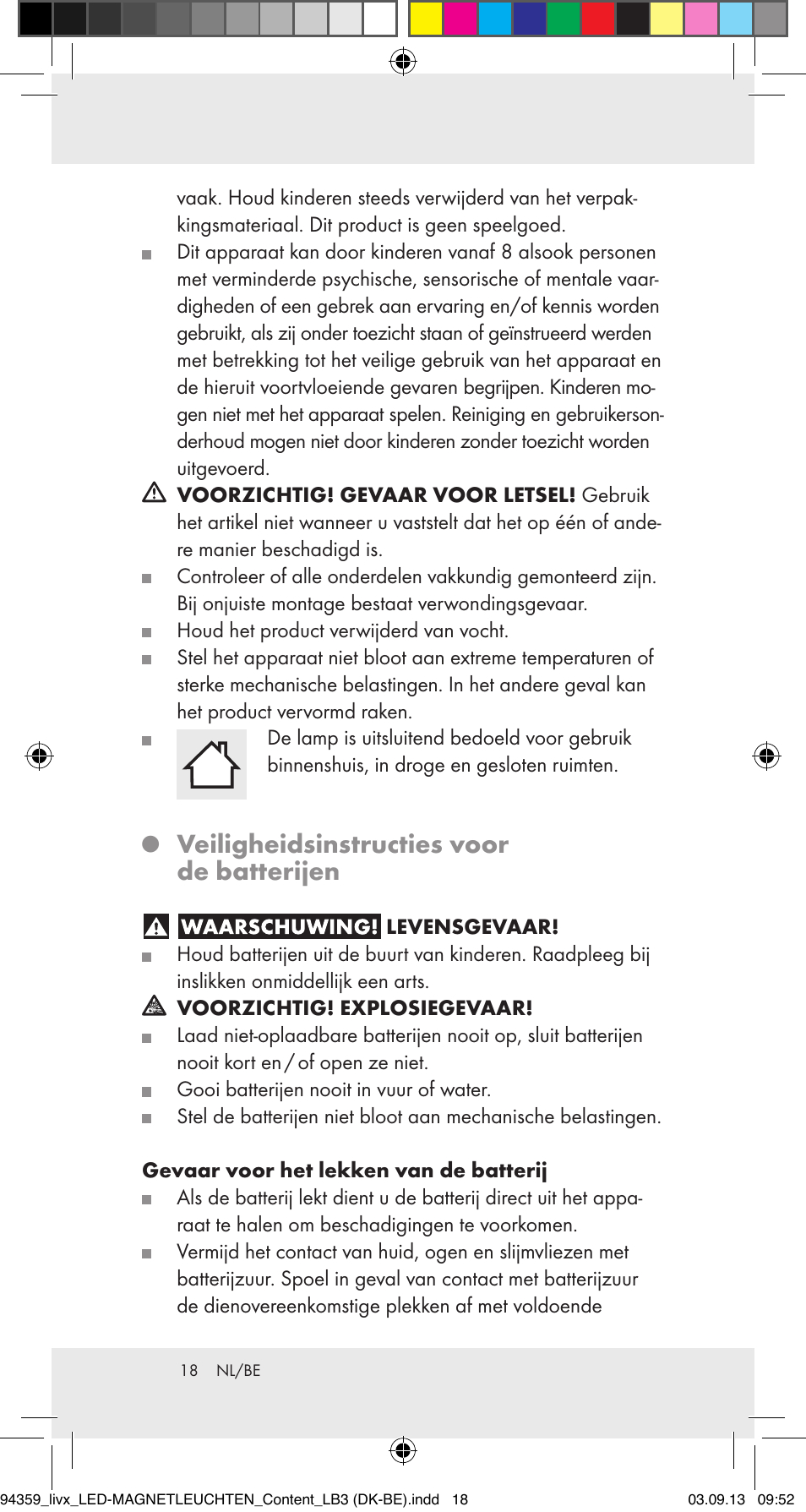 Veiligheidsinstructies voor de batterijen | Livarno Z31792 User Manual | Page 18 / 27