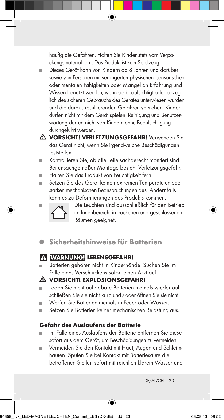Sicherheitshinweise für batterien | Livarno Z31792 User Manual | Page 23 / 27
