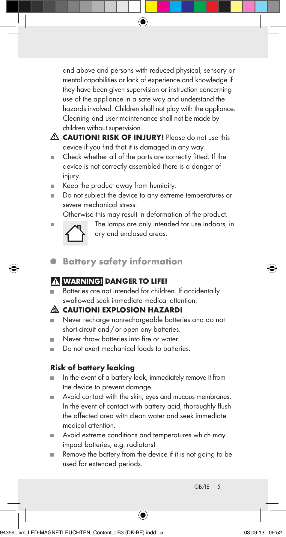 Battery safety information | Livarno Z31792 User Manual | Page 5 / 27